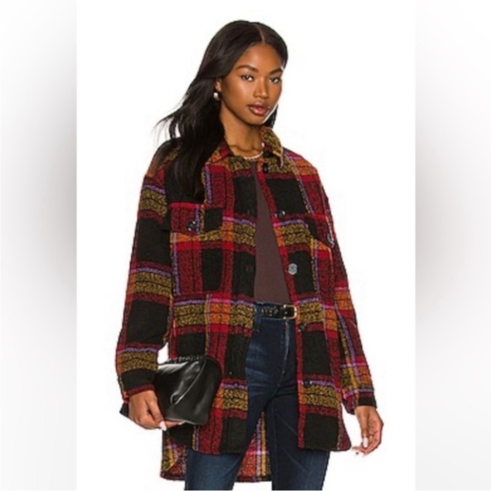 For the Republic Boucle Plaid Jacket Wool Blend Red/Black Size Large